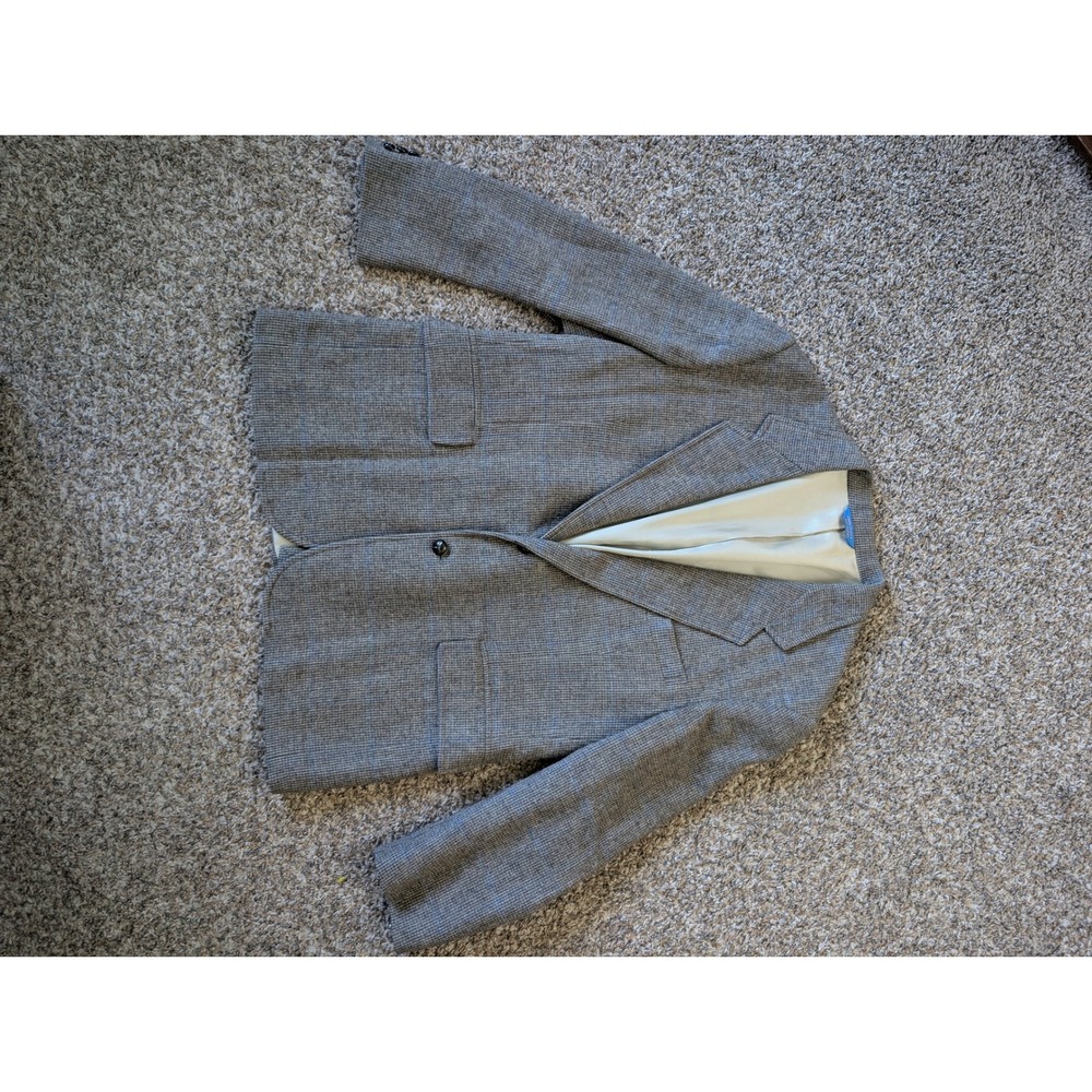 Pendleton Grey Houndstooth Windowpane Blazer Two Button Sport Coat Made in USA